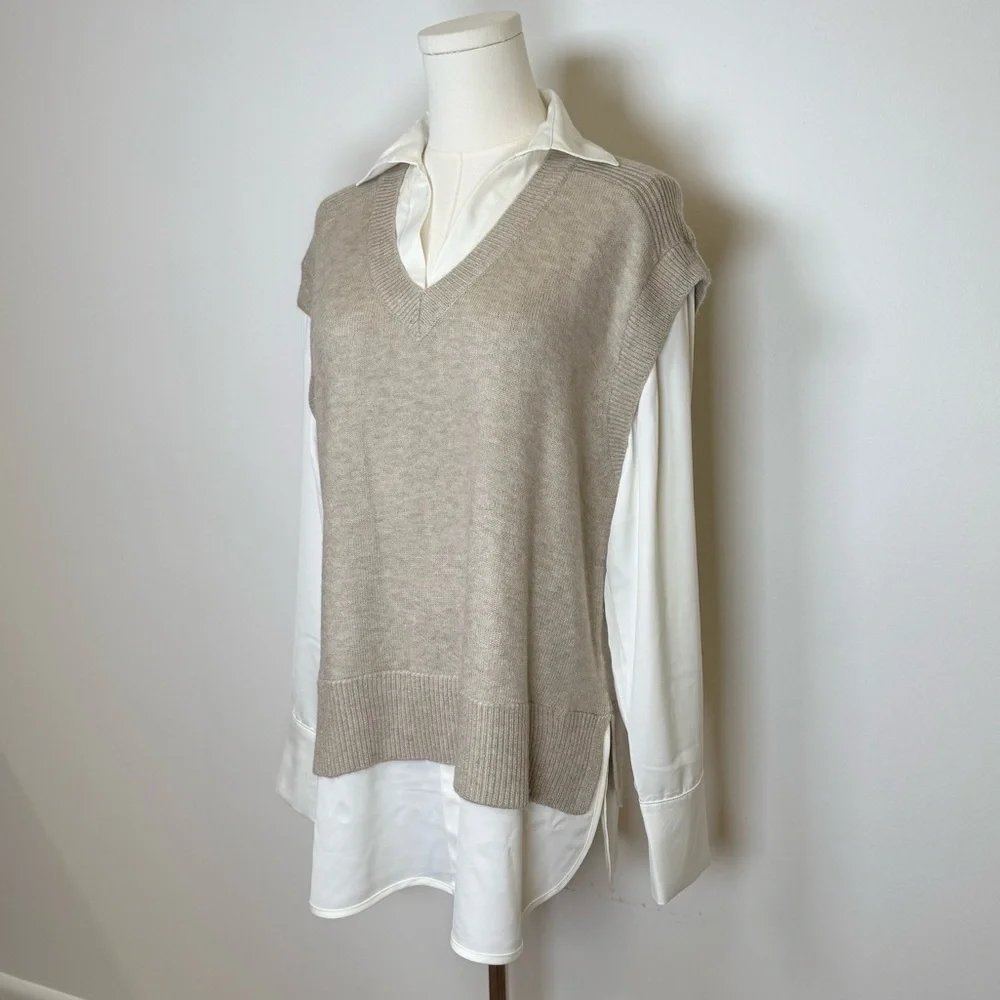 Elan All In One V-Neck Sweater Vest And Shirt Soft Cozy Women’s Size Small